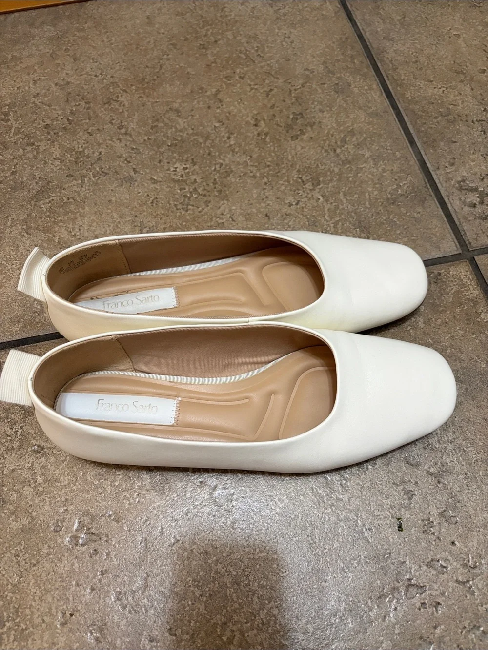 Franco Sarto Ivory Leather Square-Toe Ballet Flats